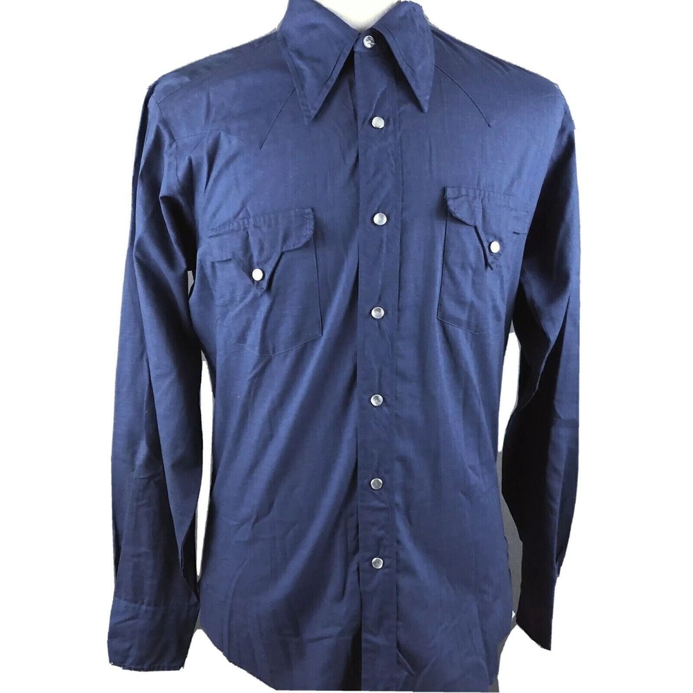 Fenton Western‎ Blue Cowboy Shirt Size Medium Rodeo Pearl Snaps Rancher Farm